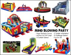 various inflatables and bouncers for kids to play with