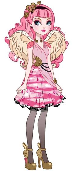 a cartoon girl with pink hair and angel wings