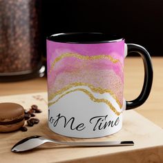 a pink and gold coffee mug with the words don't me time on it