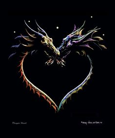 two dragon shaped like a heart on a black background with the words love written in it