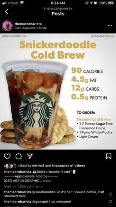 the menu for starbucks's coffee drink is shown