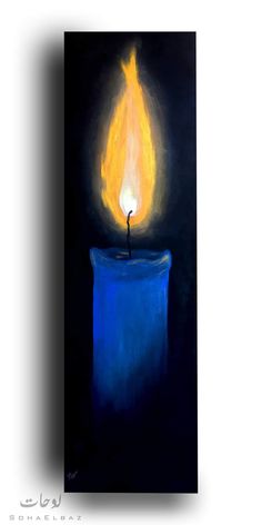 a painting of a lit candle on a black background