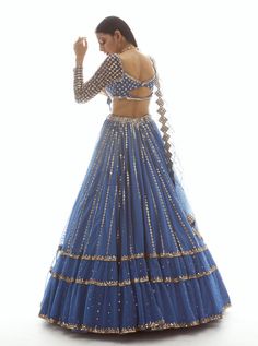 Vvani By Vani Vats | Dull Blue Linear Drop Tier Lehenga | INDIASPOPUP.COM Lengha Designs, Lehengas Designs, Lehenga Outfits, Lehenga Design, Reception Lehenga