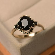 Black Diamond Gold Ring, Black Stone Ring Engagement, Gold Halo Ring, Black Spinel Ring, Black Stone Ring, Cute Engagement Rings, Spinel Ring, Book Jewelry, Magical Jewelry