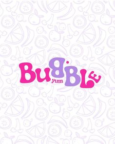 fun bubble gum logo branding design Bubble Gum Graphic Design, Bubbly Graphic Design, Candy Brands Logo, Bubble Graphic Design, Gum Branding, Bubbly Typography, Bubble Logo Design, Cartoon Marshmallow, Character Ice Cream