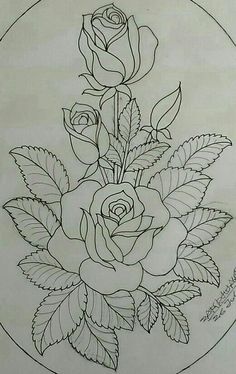 a drawing of three roses in a circle