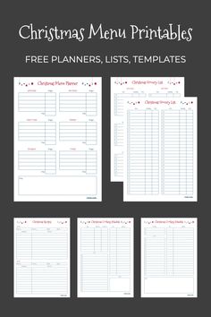 christmas menu printables with the text free planners, lists, templates