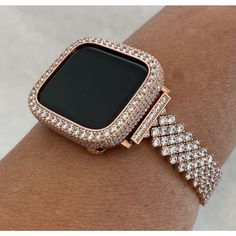 41mm 45mm Rose Gold Apple Watch Band Series 7 Swarovski Crystals & or Lab Diamond Bezel Cover Smartwatch Bling 38mm-45mm