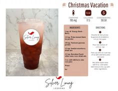 a drink with information about it and the ingredients to make it look like a christmas vacation