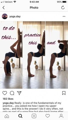 the woman is doing yoga poses on her cell phone, and then she has to do one