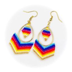 Handwoven Miyuki Rice Beads In A Chevron Design With Vibrant Colors! Lightweight New Fish Hook Style Gold Plated Earring Setting Hypoallergenic Lisi Lerch Earrings, Starfish Earrings, Bronze Earrings, Rice Bead, Butterfly Earrings Stud, Kate Spade Earrings, Chevron Design, Triangle Earrings, Sterling Silver Hoop Earrings