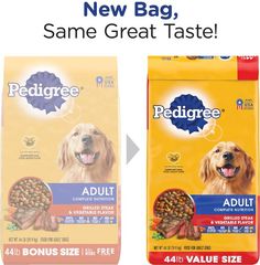 two bags of pedigree dog food next to each other