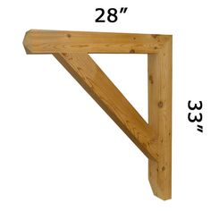 a wooden shelf that has measurements for the top and bottom half of it, along with two