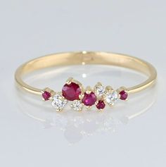 14k Solid Gold Ruby Cluster Ring / Real Gold Dainty Ruby Ring - Etsy Gold Cluster Ruby Ring As Gift, Gold Cluster Ruby Jewelry, Gold Ruby Cluster Jewelry, 14k Gold Cluster Ring Gift, 14k Gold Cluster Ring For A Gift, 14k Gold Cluster Rings For Gifts, Cluster Ruby Ring In 14k Gold As Gift, 14k Gold Cluster Jewelry Gift, 14k Gold Cluster Ruby Ring For Gift