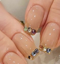 Jeweled French Tip Nails, Extra Nails Designs, Summer Nail Art, Cute Simple Nails, Butterfly Nail Art, Swarovski Nails, Pretty Nail Designs, Classy Nails, Fancy Nails