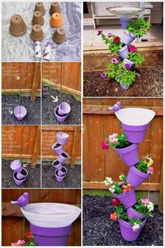 the instructions for making a flower pot with plastic cups and flowers in it, are shown