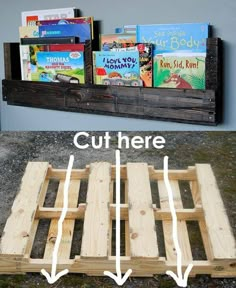 the bottom half of a wooden pallet with books on it and an image of how to