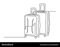 two suitcases one is black and white, the other has a line drawing on it