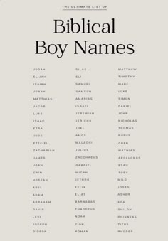 the ultimate list of biblical boy names in black and white, with text below it