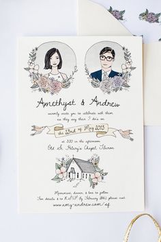 the wedding card has two people on it