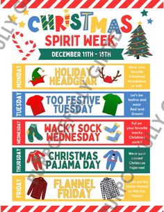 the christmas spirit week poster is shown