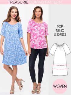 two women's tops and dress sewing pattern