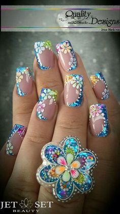 Fingernail Designs, Pretty Nail Designs, Floral Nail Art, Spring Nail Art, Pretty Nail Art, Flower Nail Art