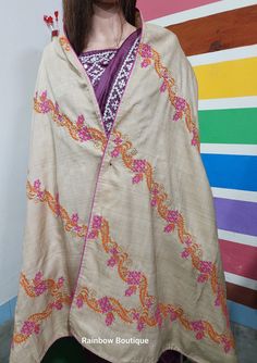 Please visit my site to check my Hand Embroidery collection   https://rainbowboutiqux.etsy.com This is an authentic hand-embroidered Gujarati Hand Embroidery Dupatta from Murshidabad, West Bengal. The unique multicolor design is entirely handcrafted by our skilled artisans. The most significant aspect of hand embroidery is the multi-color running border hand embroidery on the Dupatta. It's suitable for all the seasons. Dupatta Length 2.2 m | Width 36 inch | Weight: 225 gm approx. The fabric is P Multicolor Embroidered Fabric With Dupatta, Multicolor Embroidered Shawl With Traditional Drape, Beige Traditional Dupatta With Floral Embroidery, Beige Dupatta For Festivals, Beige Traditional Wear With Embroidered Border, Festive Cotton Shawl, Multicolor Embroidered Dupatta With Motifs, Handloom Shawl For Eid, Multicolor Handloom Embroidered Fabric For Wedding