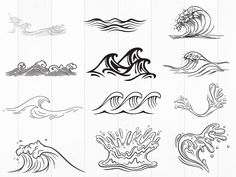 the different types of waves are drawn in black and white, with one wave on each side