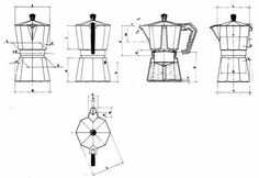 the drawing shows different types of coffee maker