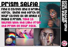 an advertisement for prism selfie with photos and text on the bottom right hand corner