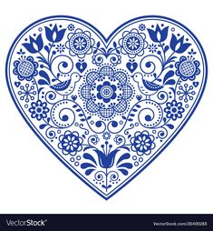 a blue heart with flowers and birds on it, in the shape of a flower