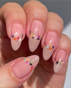 Natural Nails Acrylic, Halloween Maquillaje, Sprinkle Nails, Retro Nails, Nude Nail Designs, Gel Nails Diy, Polygel Nails, Seasonal Nails