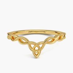 a gold ring with an intertwined design on the front and side, set in 18k yellow gold