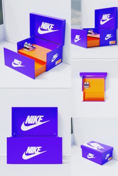 the nike shoe box is purple and orange