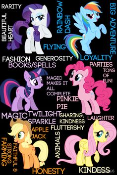 many different types of ponies are shown in this graphic style, with the names below them