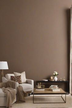 Espresso wall paint, living room decor, neutral tones, cozy space Wall Paint Earth Tones, Brown Painted Walls Living Room, Brown Beige Interior, Brown Wall Aesthetic, Living Room Paint Color Ideas 2024, Brown Paint Bedroom, Light Brown Wall Paint, Brown Wall Living Room, Brown Accent Wall Living Room