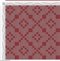 a cross stitch pattern with red and white squares on the bottom, in two rows