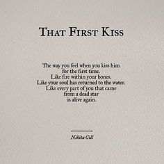 the first kiss is written in black ink