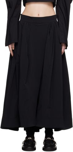 Crinkled stretch nylon taffeta skirt. Gathering throughout. · Wrap construction · Two-pocket styling · Vent at front hem · Full satin lining Supplier color: Black Skirt Gathering, Minju Kim, Wrap Midi Skirt, Taffeta Skirt, Mid Length Skirts, V Cuts, Ruffle Skirt, Curator Style, Wrap Skirt