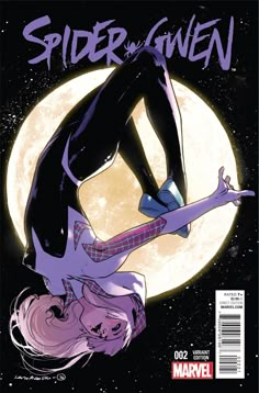 the cover to spider - man's comic book, which features a woman flying through the