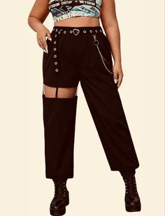 Amazon.com: WDIRARA Women's Plus Size Cut Out Chain Detail Grommet Belted Punk Jogger Tapered Pants : Clothing, Shoes & Jewelry Waist Chain Plus Size, Corset Belt Plus Size, Punk Black Pants With Belt Loops, Edgy Full-length Cargo Pants With Belt Loops, Gold Chain Belt Plus Size, Petite Body Types, Curvy Body Types, Womens Sweatpants