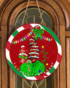 a christmas ornament hanging on the front door