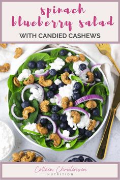 spinach blueberry salad with candied cashews