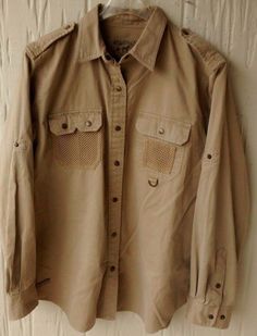 EUC Ladies Ralph Lauren Safari Outfitters Beige Khaki Cotton Shirt Jacket Sz L #LaurenRalphLauren #ButtonFront Ralph Lauren Safari, Shirts For Men, Casual Shirts For Men