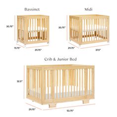 the crib and junior bed are measurements for each child's size, from top to bottom