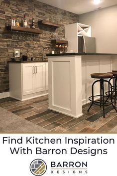 Home kitchen redesign with faux products from Barron Designs Wood Beams In Kitchen, Faux Rock Panels, Beam In Kitchen, Accent Wall Design, Faux Stone Walls, Faux Brick Panels, Wood Truss, Unique Kitchen Design, Faux Stone Panels