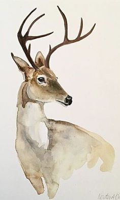 a watercolor painting of a deer with antlers on it's back legs