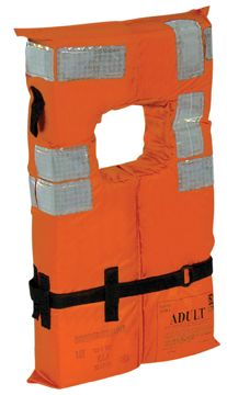 an orange safety vest with reflective tape on the front and back, attached to a white background