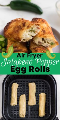 air fryer jalapeno popper egg rolls with text overlay